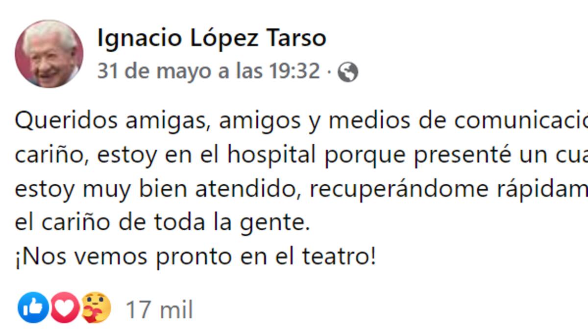 Hijo de Ignacio López Tarso revela condición de su padre a días de su hospitalización