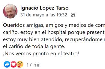 Hijo de Ignacio López Tarso revela condición de su padre a días de su hospitalización