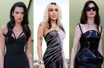 Anne Hathaway estremece con su mini y Dua Lipa y Miley Cirus relucen elegantes en desfile de Versace