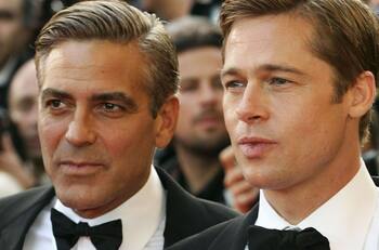 Brad Pitt escucha los consejos de George Clooney para conquistar a Ines de Ramon