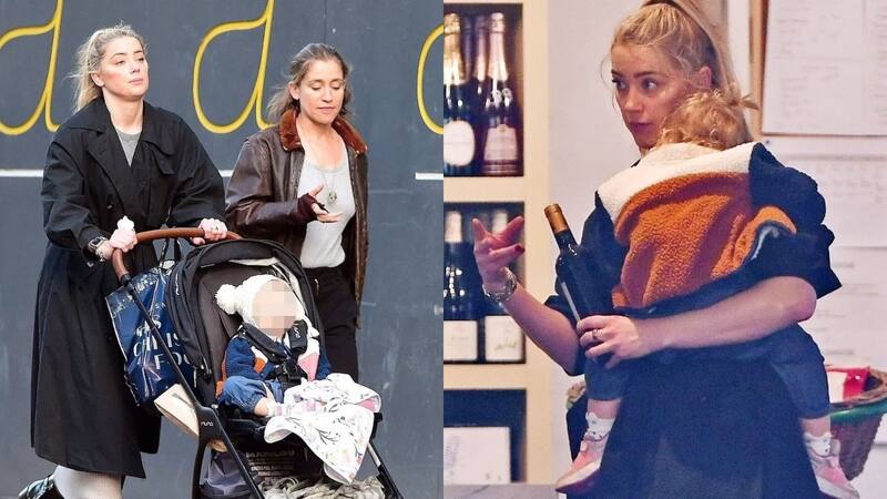 Amber Heard compró vino cargando a su hija - Créditos: Twitter
