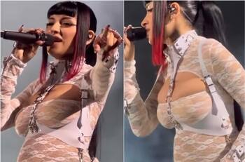 Cazzu confirma embarazo con Nodal mostrando su pancita en pleno escenario