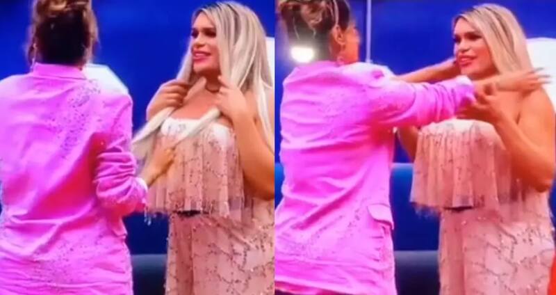 Galilea Montijo tomando del cabello a Wendy Guevara, que ha sido interpretado como un ritual de santería.