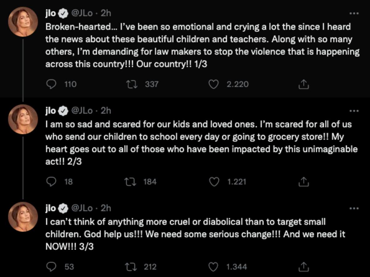 JLo conmovida por el tiroteo en escuela de Texas - Créditos: Twitter