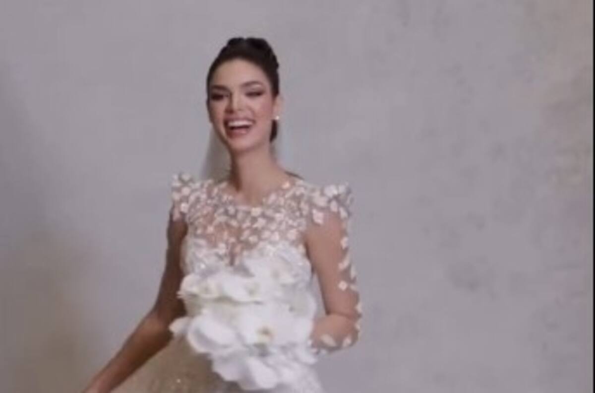 Nadia Ferreira lució radiante con su espectacular vestido de novia junto con Marc Anthony