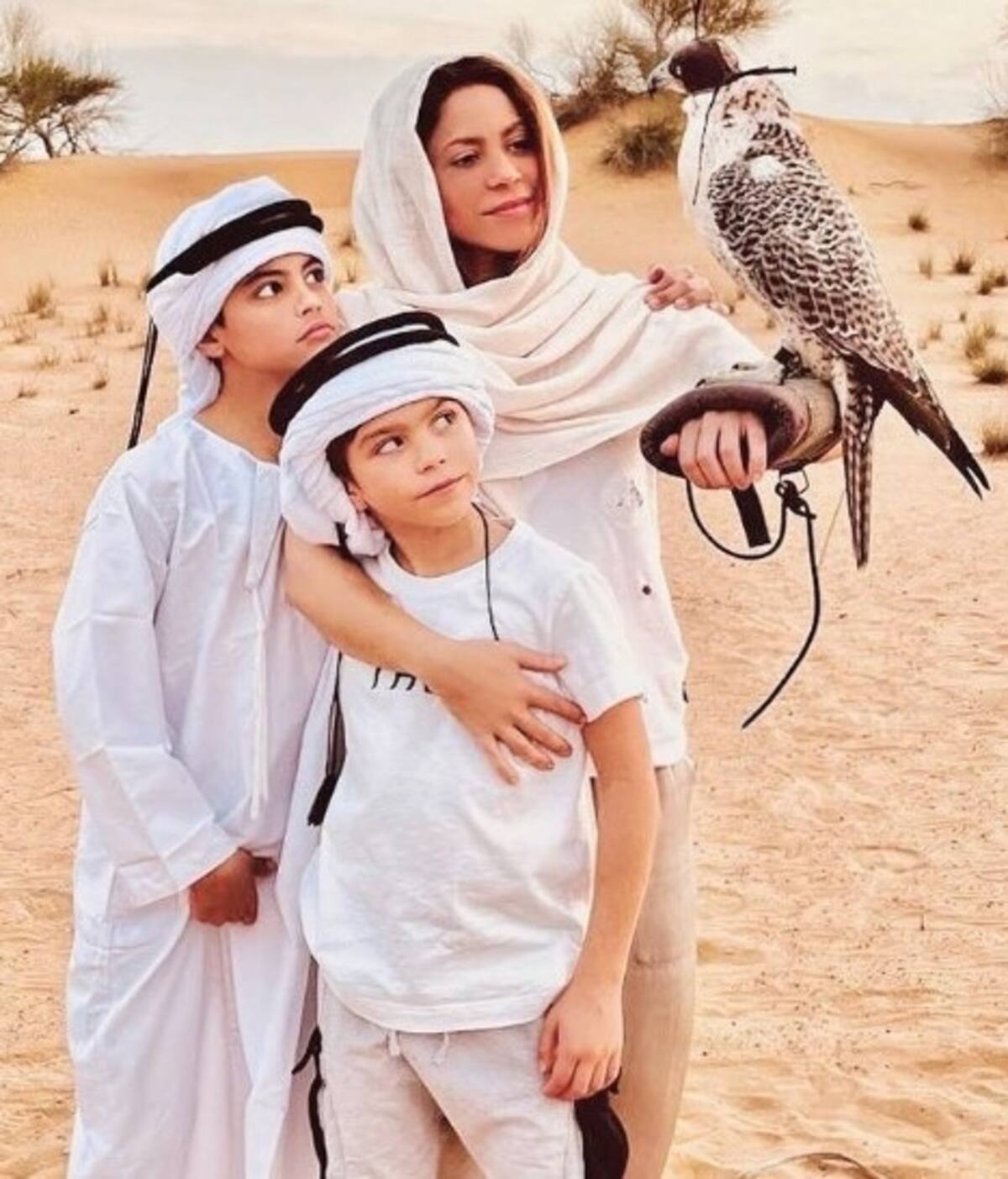 Qué ave rapaz tiene en su brazo Shakira con el que envió saludos navideños La colombiana junto a sus hijos en el desierto de Dubai - Créditos: Instagram