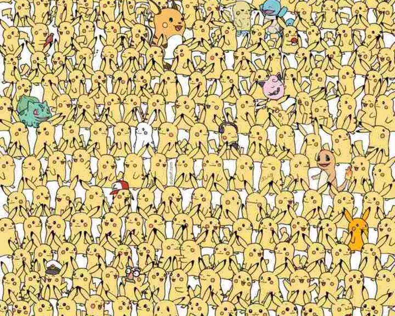 Encuentra el trio de bananas en la multitud de pikachus.