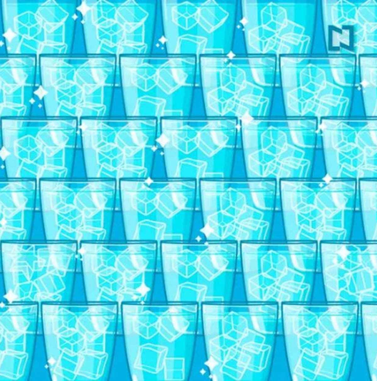 Encuentra el hielo diferente entre los vasos.
