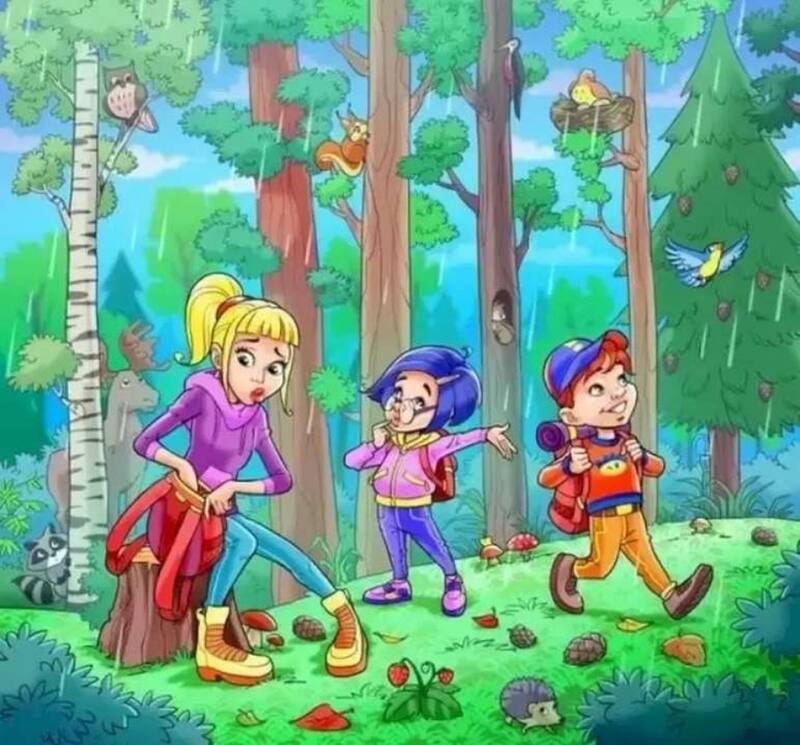 Encuentra el paraguas oculto en el bosque.