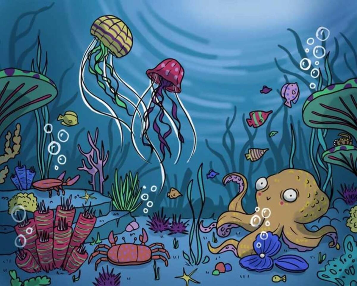 Encuentra el tesoro oculto en este escenario marino.