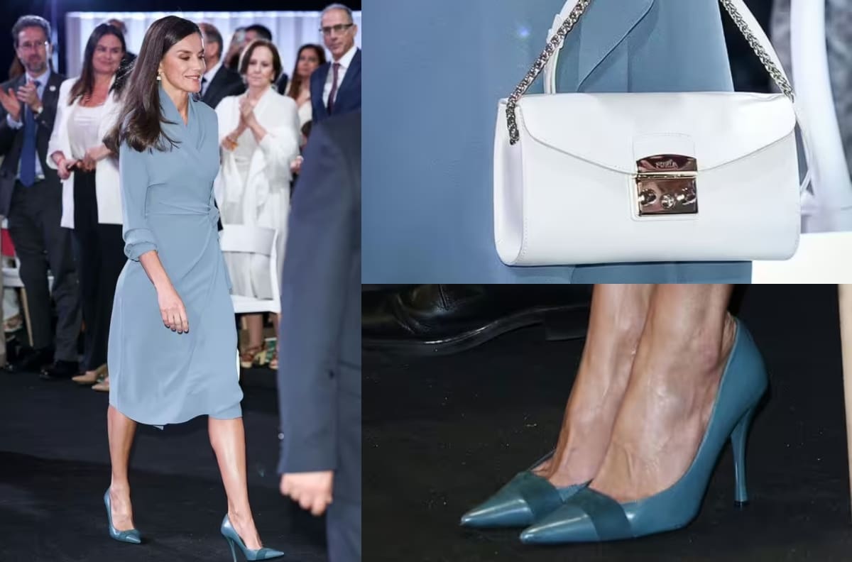 Fanáticos celebran a la reina Letizia como la “dama real más elegante del mundo” por su vestido azul cruzado