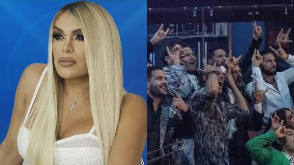 Wendy Guevara coquetea con uno de los integrantes de la banda el Recodo